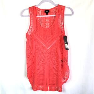 Mossimo Womens Coral Ikat Burnout Tank Top Size Small Boho Tribal Design NWT